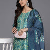 Dhiyona VA Women'sSea Green Floral Printed Hand work Kurta with Trousers & Dupatta