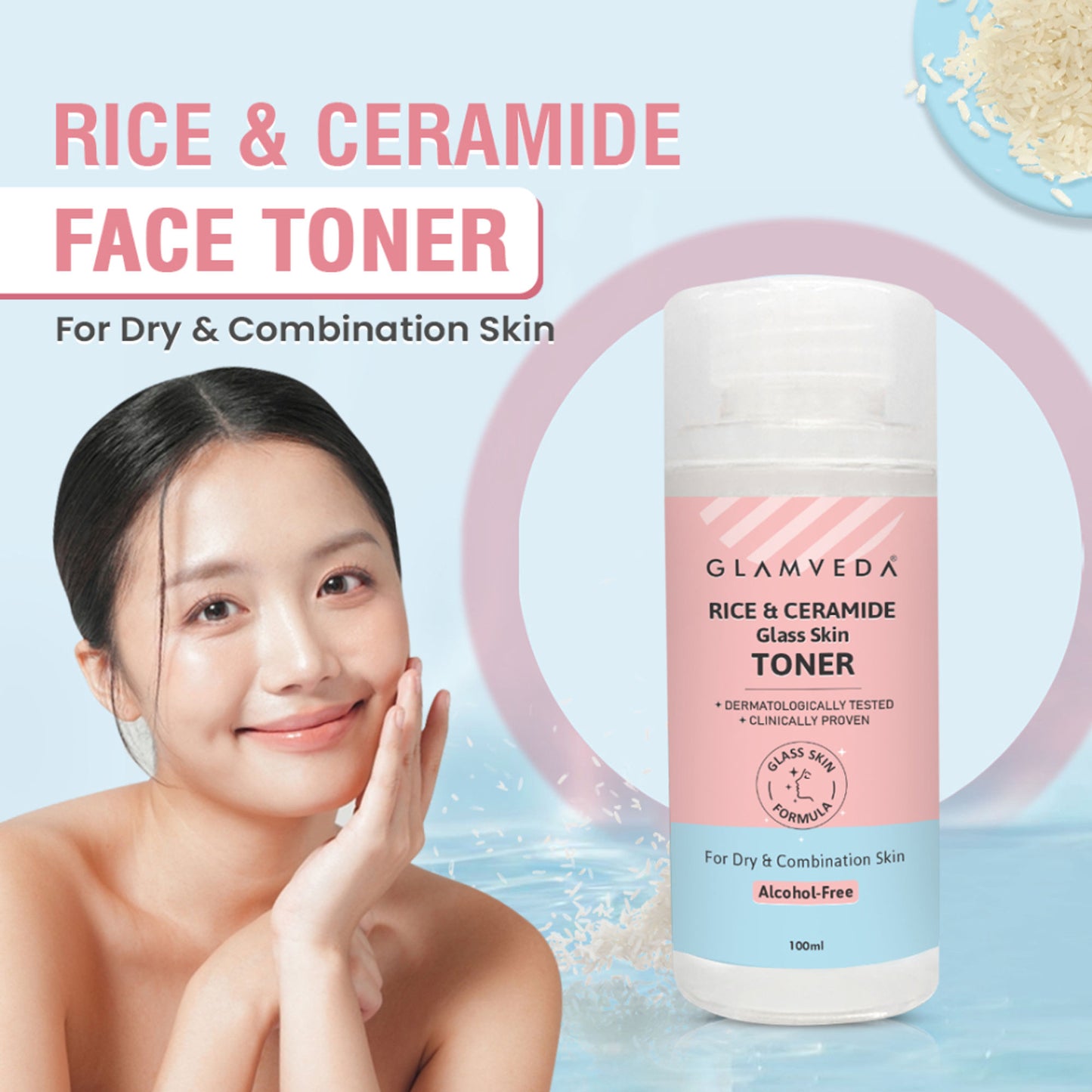 Glamveda Korean Glass Skin Rice & Ceramide Water Toner