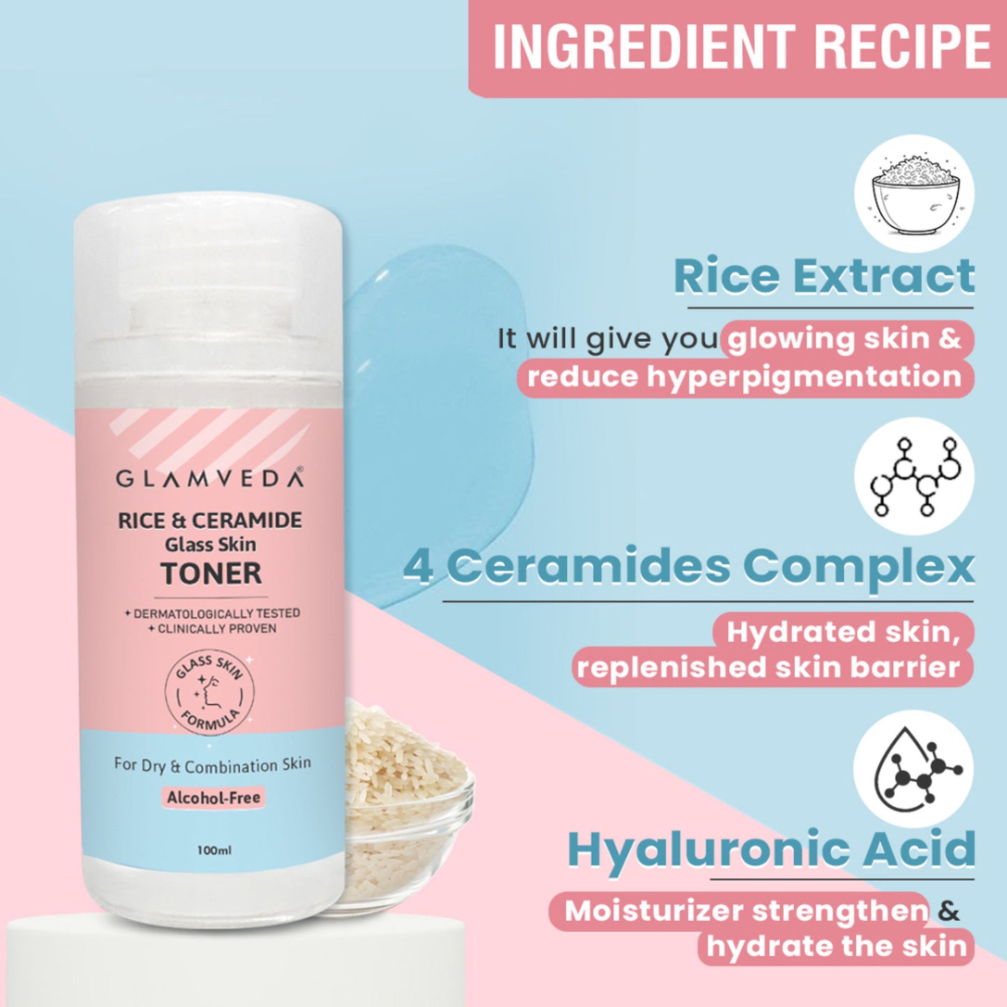 Glamveda Korean Glass Skin Rice & Ceramide Water Toner