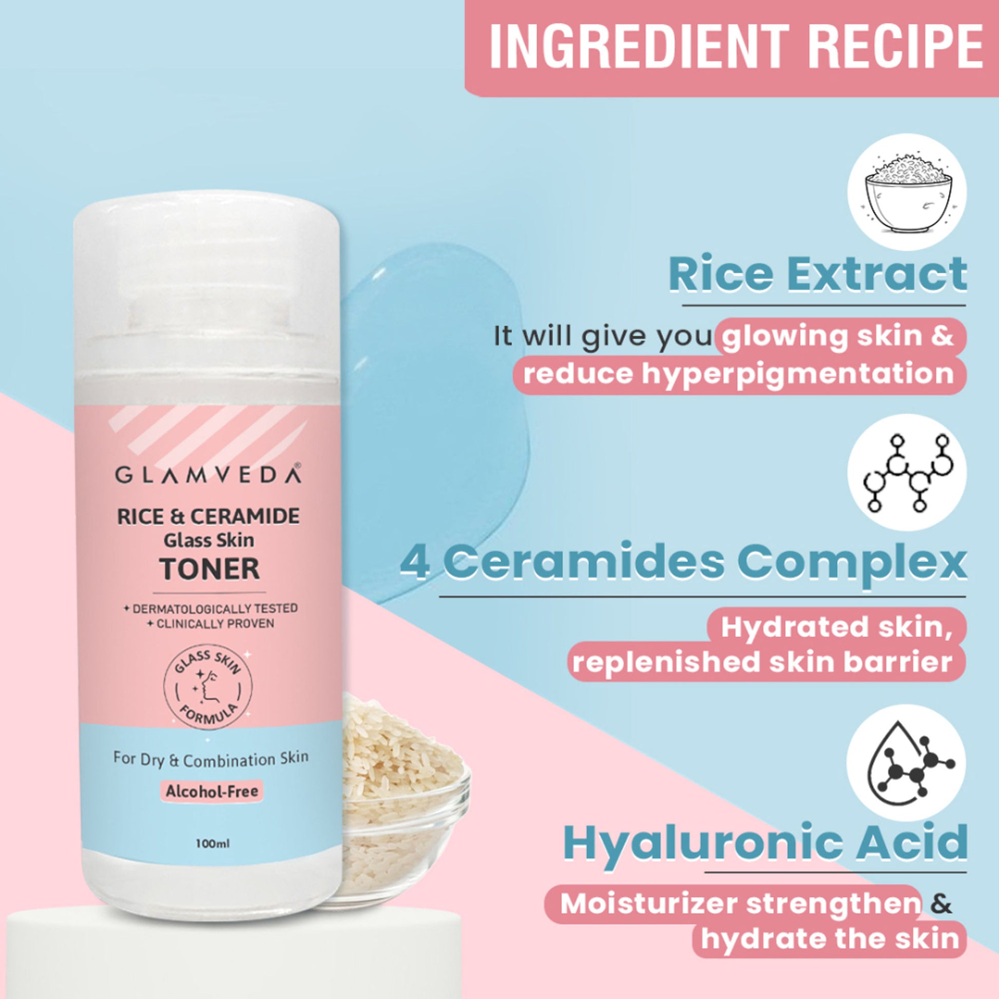 Glamveda Korean Glass Skin Rice & Ceramide Water Toner