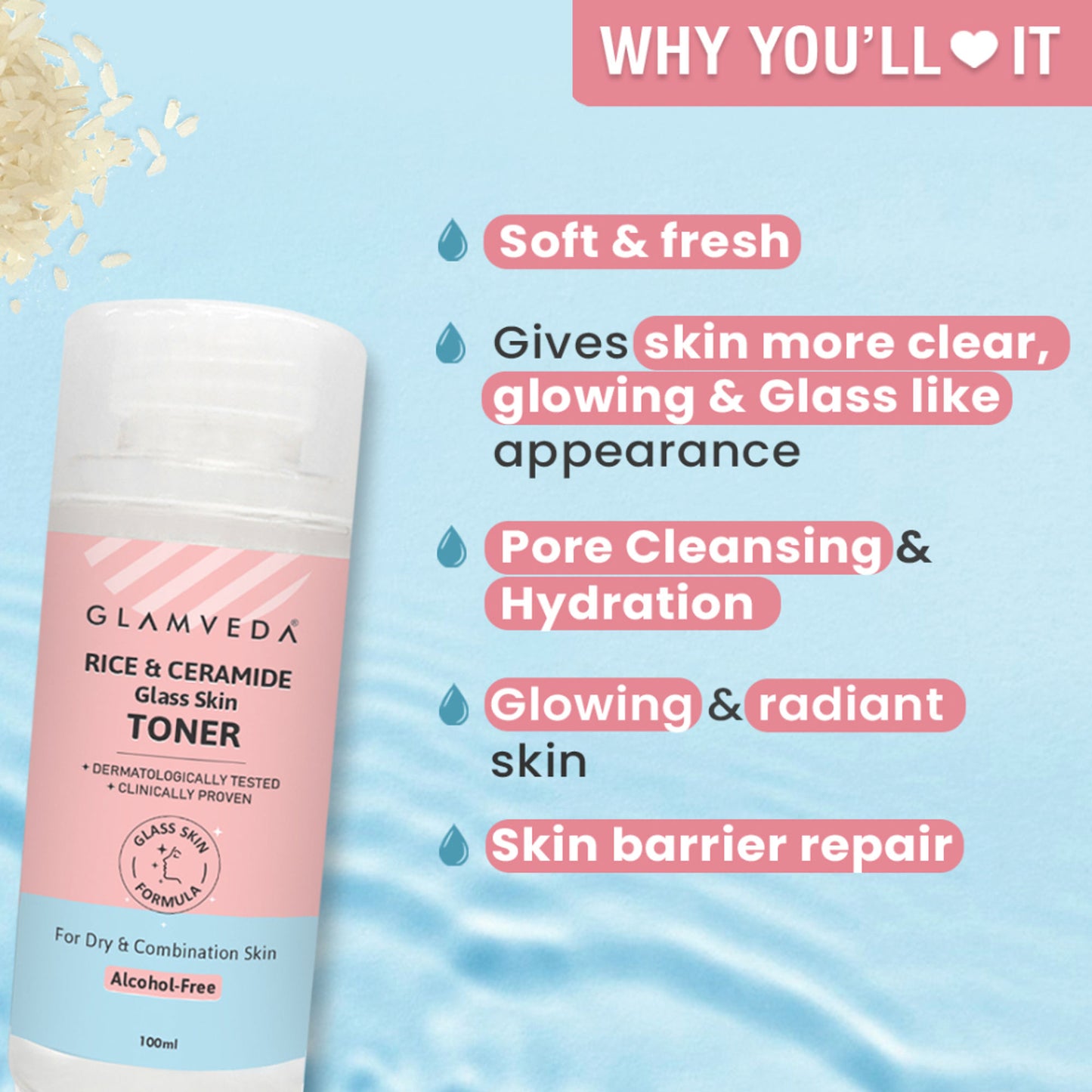 Glamveda Korean Glass Skin Rice & Ceramide Water Toner