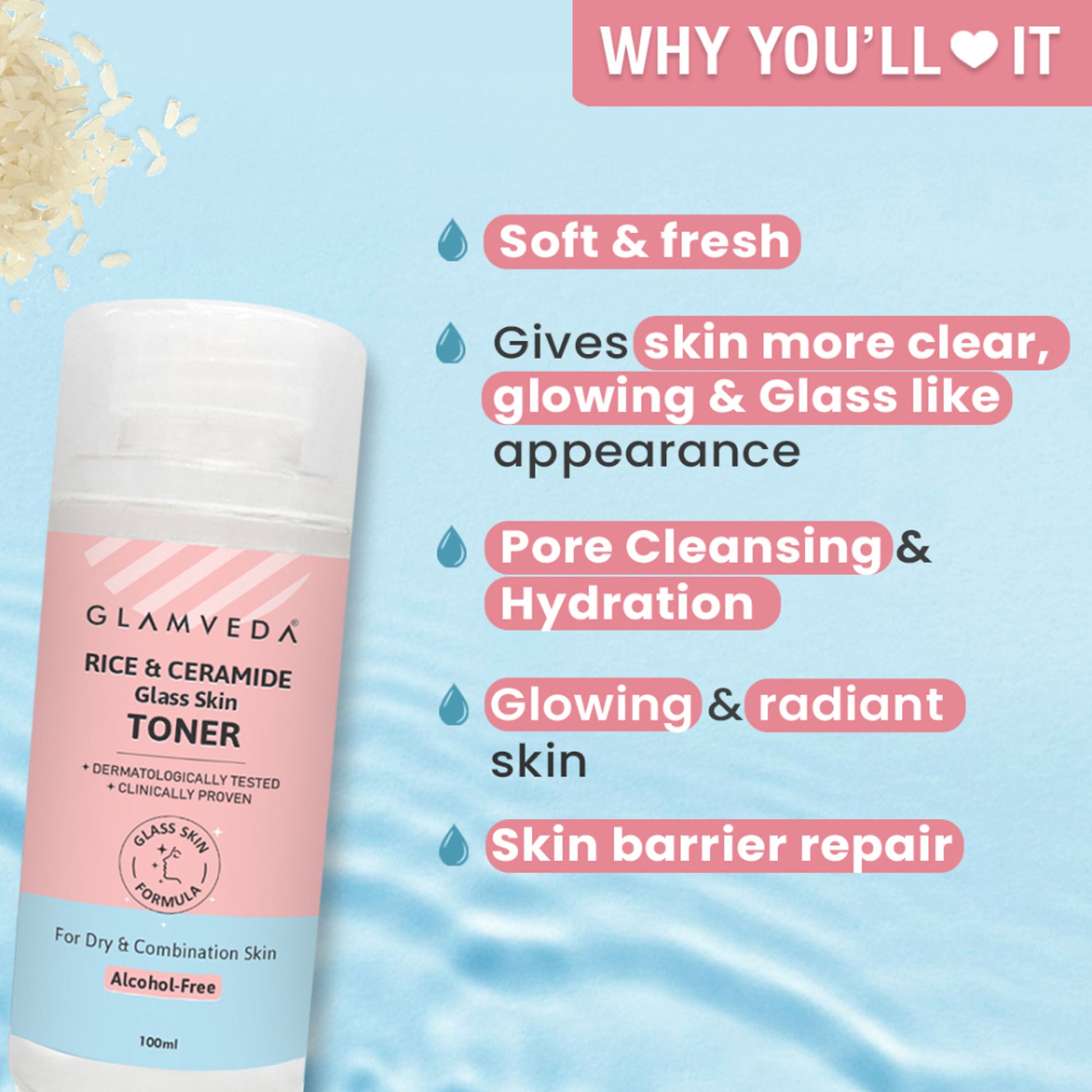 Glamveda Korean Glass Skin Rice & Ceramide Water Toner