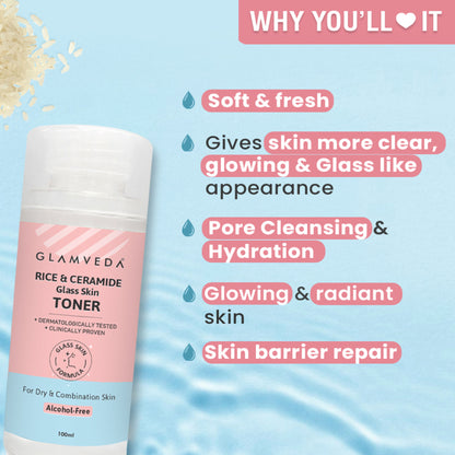 Glamveda Korean Glass Skin Rice & Ceramide Water Toner