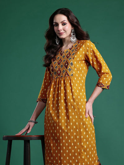 Indyancart IE Women Printed Pleated Mirror Work Pure Cotton Kurta with Trousers