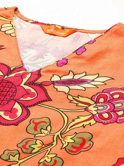 Indyancart IE Women Floral Printed Regular Kurta with Trousers