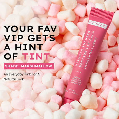 Hyphen Tinted Lip Balm - Marshmallow, 1% Vit E, 2% Squalane & Peptides, Brightens & Moisturizes