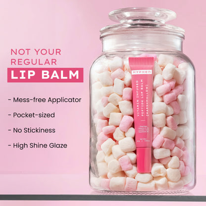 Hyphen Tinted Lip Balm - Marshmallow, 1% Vit E, 2% Squalane & Peptides, Brightens & Moisturizes