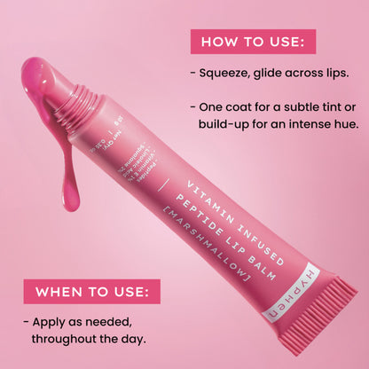 Hyphen Tinted Lip Balm - Marshmallow, 1% Vit E, 2% Squalane & Peptides, Brightens & Moisturizes