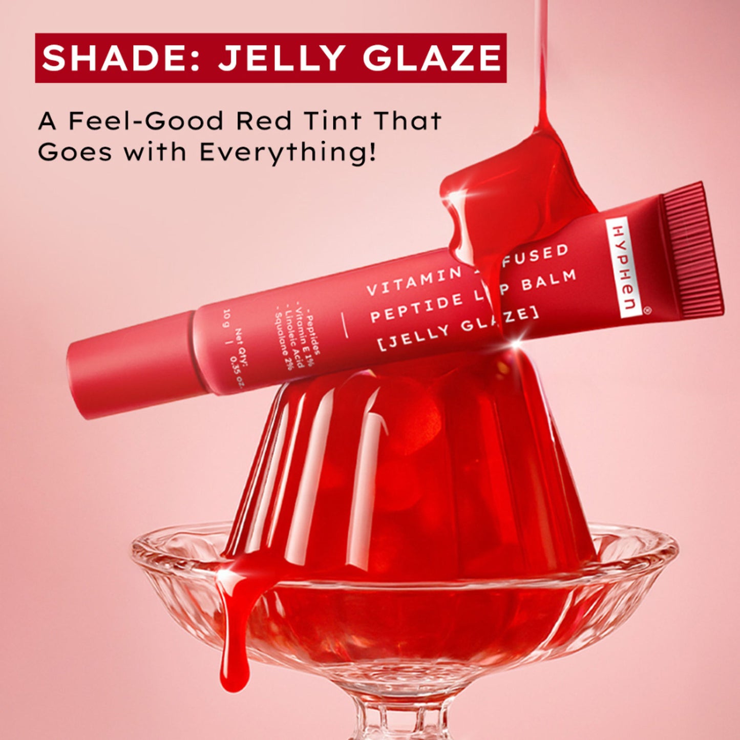 Hyphen Tinted Lip Balm, Brightens Dark & Dry Lips - 1% Vitamin E, Peptide & Squalane - Jelly Glaze