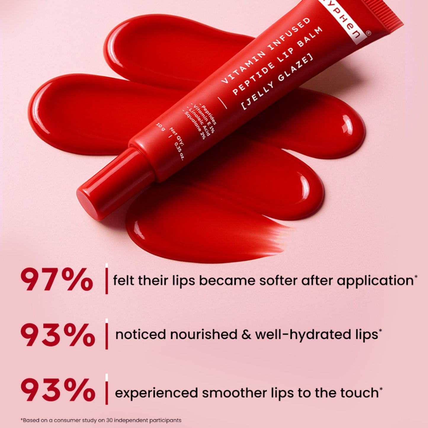 Hyphen Tinted Lip Balm, Brightens Dark & Dry Lips - 1% Vitamin E, Peptide & Squalane - Jelly Glaze