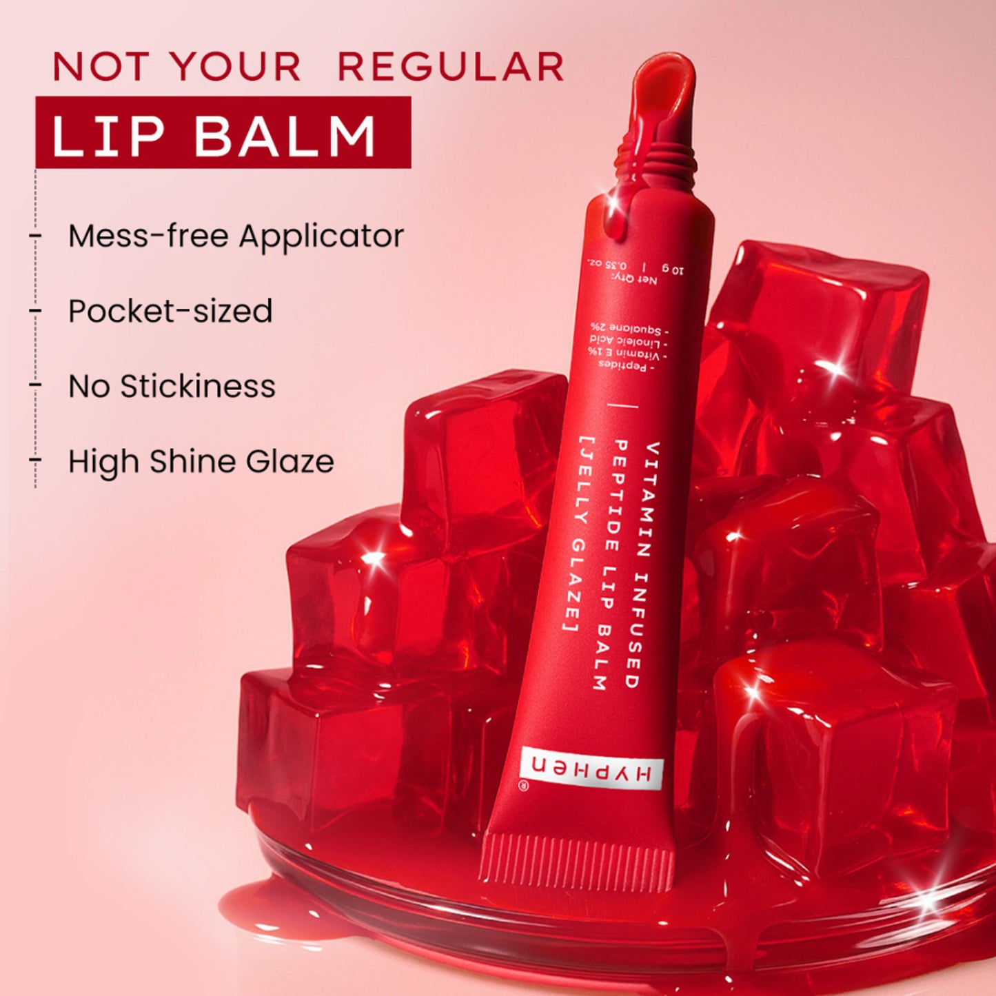 Hyphen Tinted Lip Balm, Brightens Dark & Dry Lips - 1% Vitamin E, Peptide & Squalane - Jelly Glaze