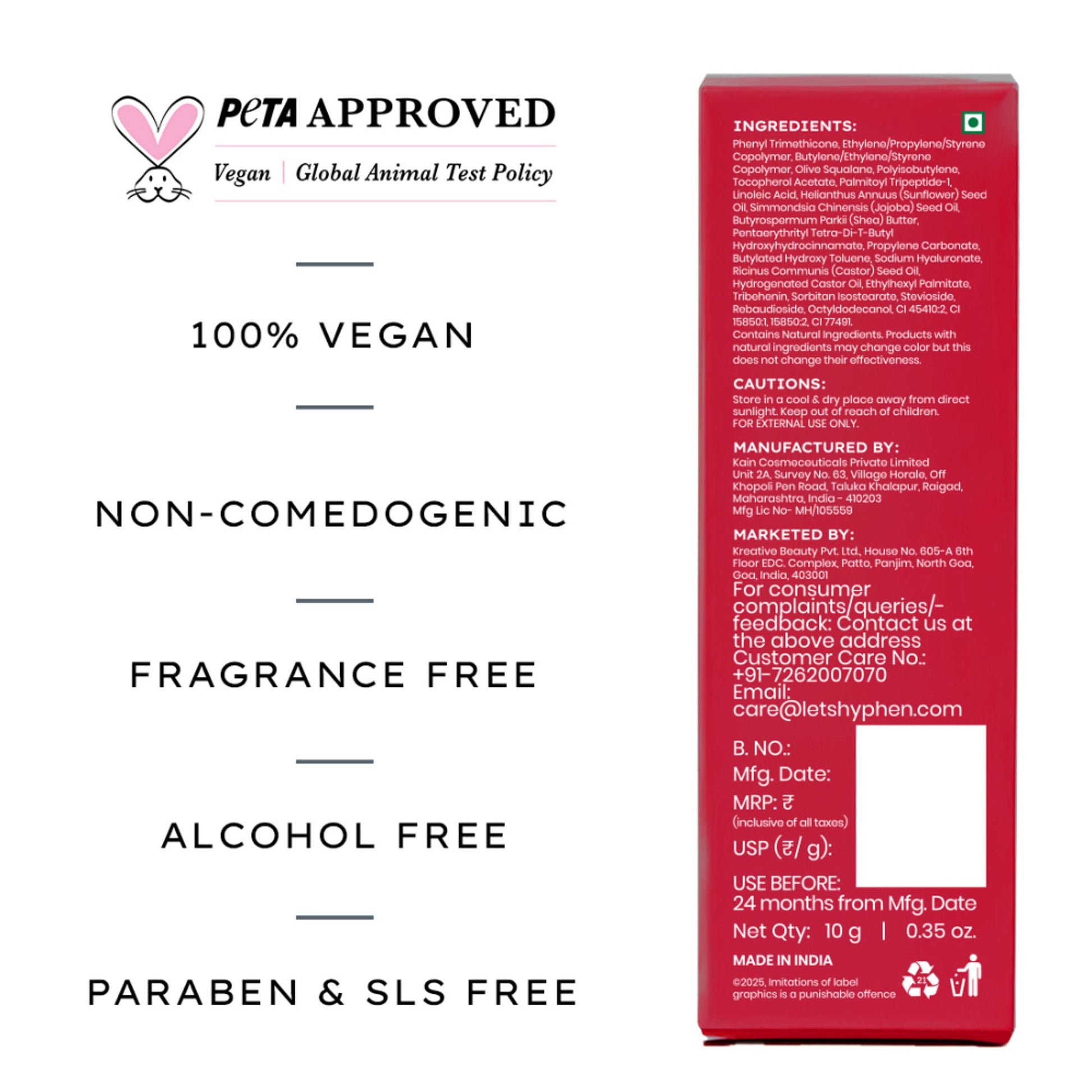 Hyphen Tinted Lip Balm, Brightens Dark & Dry Lips - 1% Vitamin E, Peptide & Squalane - Jelly Glaze