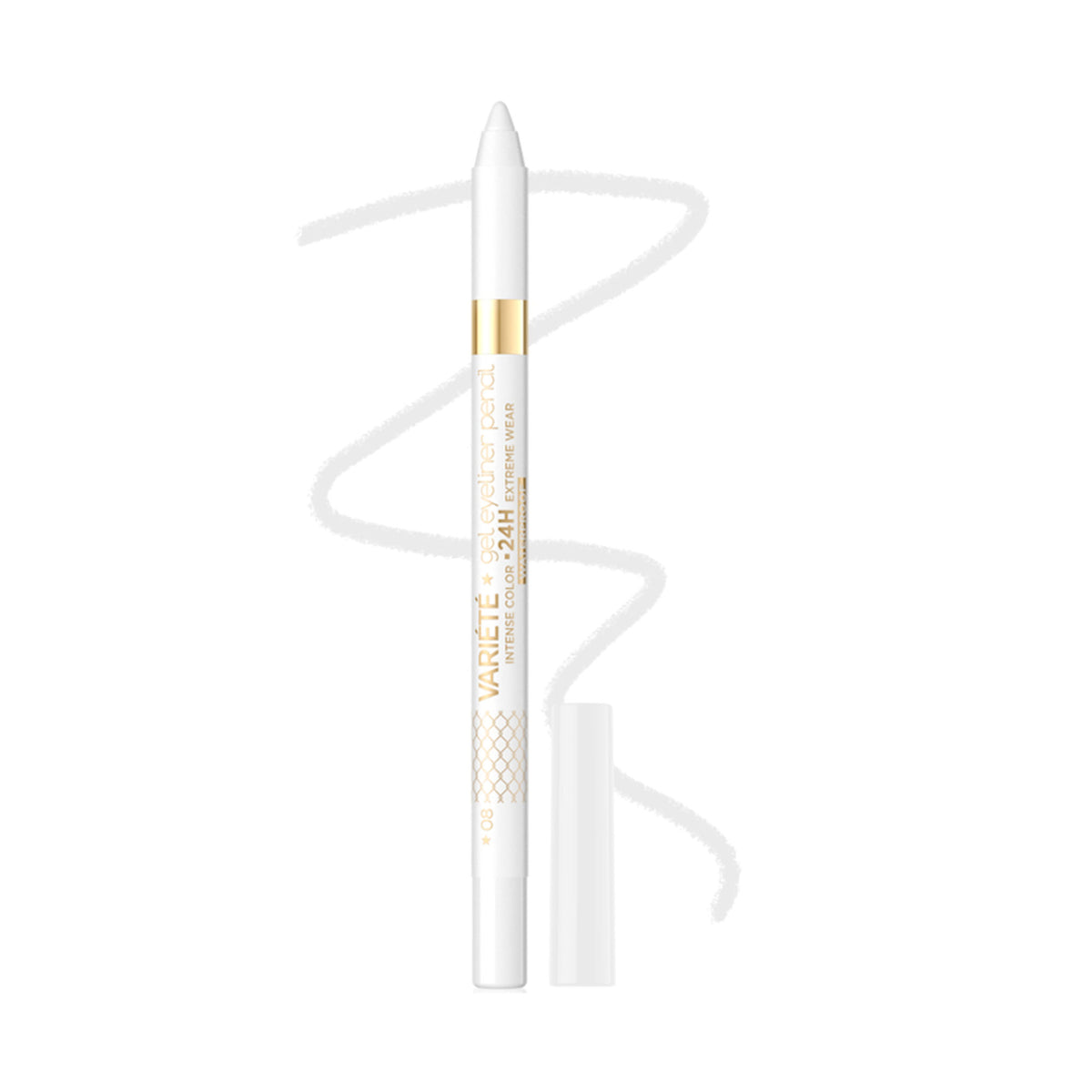 Eveline Cosmetics Variete Gel Eyeliner Pencil in white, showing the smooth pencil tip and sleek packaging.