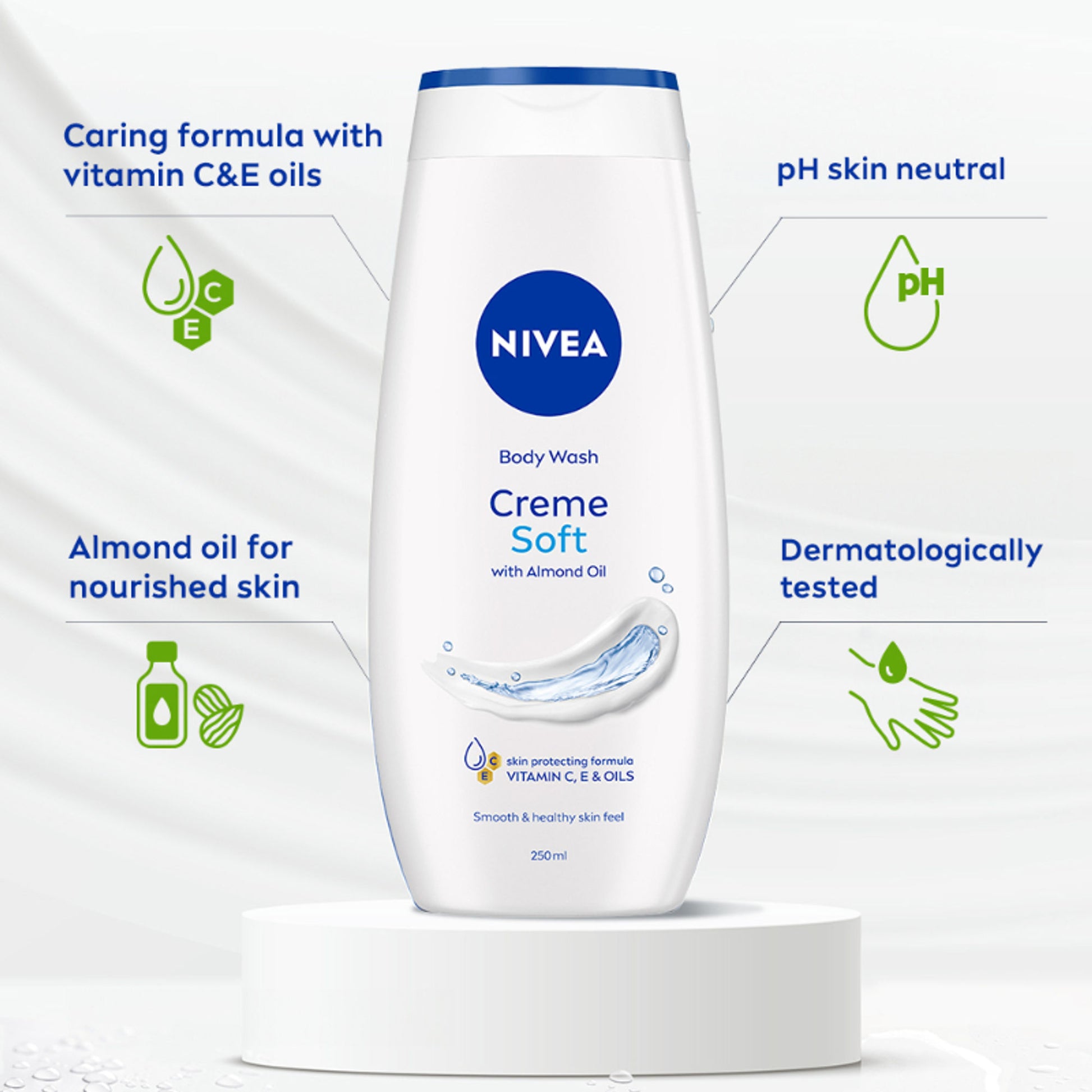 NIVEA Body Wash- Creme Soft Naturally Clean & Healthy Skin Natural Almond Oil