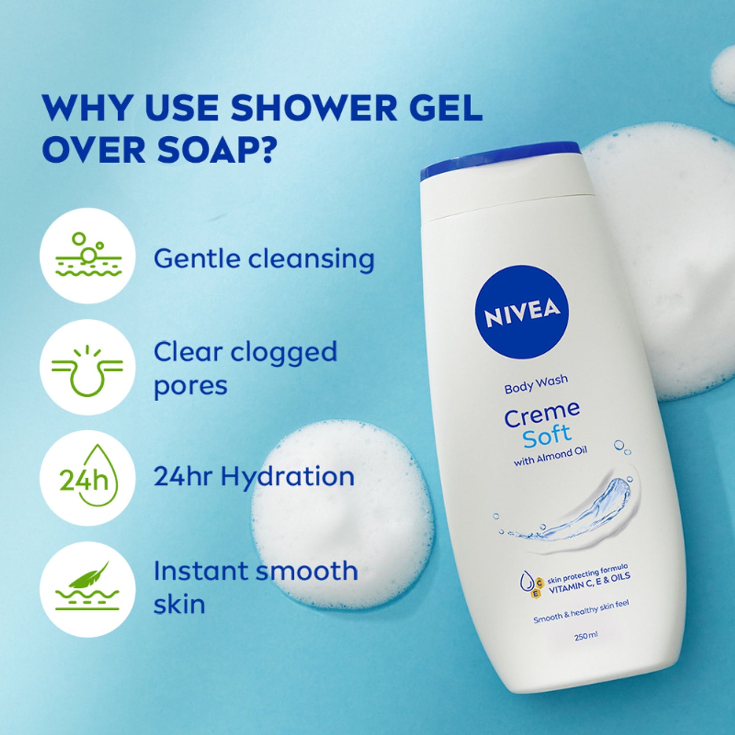NIVEA Body Wash- Creme Soft Naturally Clean & Healthy Skin Natural Almond Oil