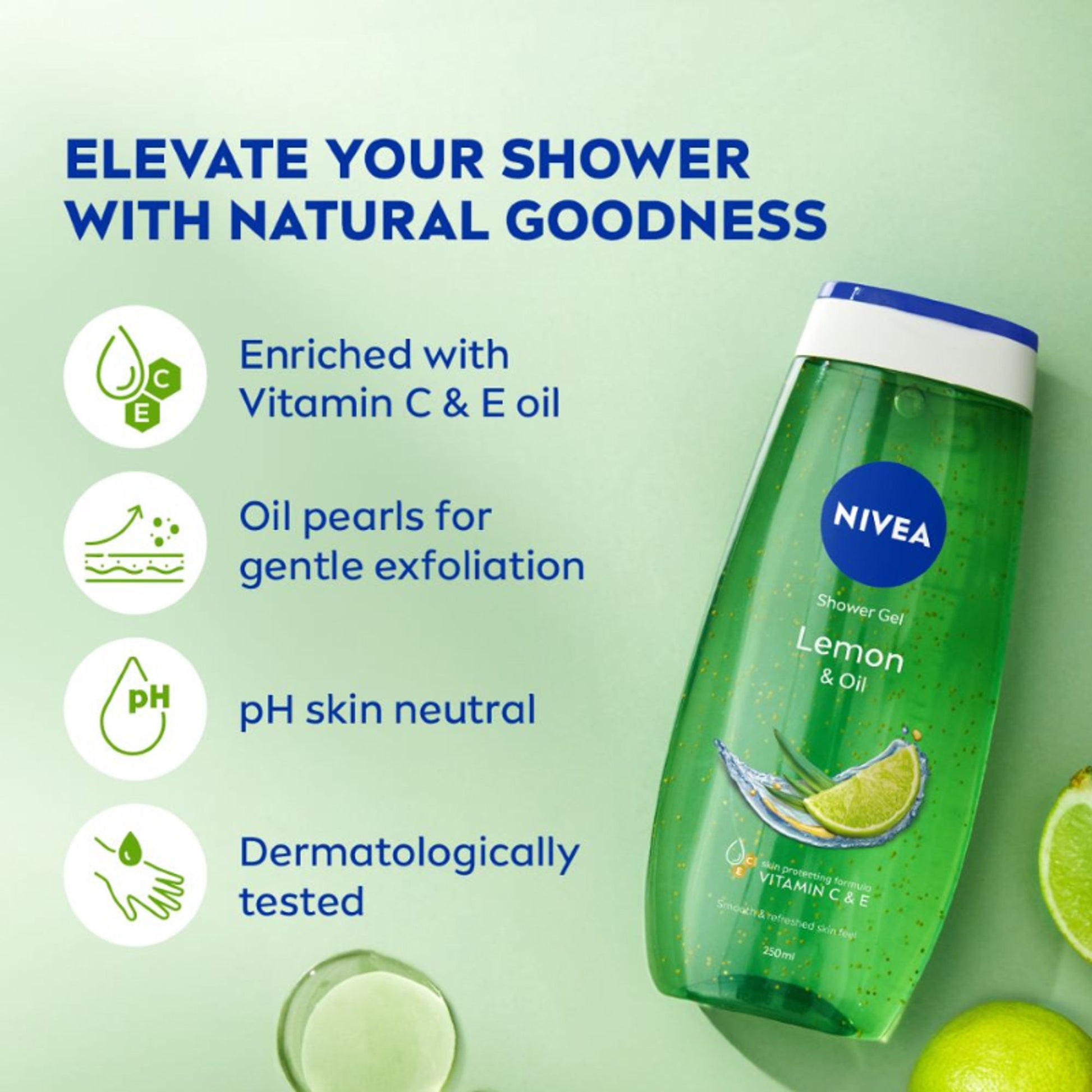 NIVEA Body Wash, Lemon & Oil Shower Gel, Pampering Care & Refreshing Scent of Lemon