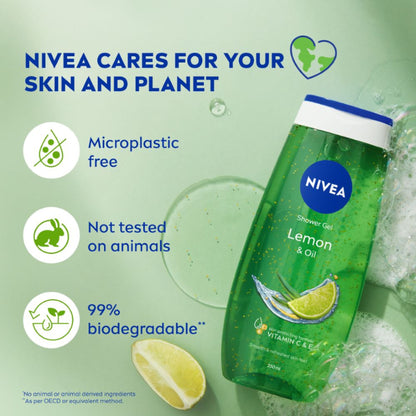 NIVEA Body Wash, Lemon & Oil Shower Gel, Pampering Care & Refreshing Scent of Lemon