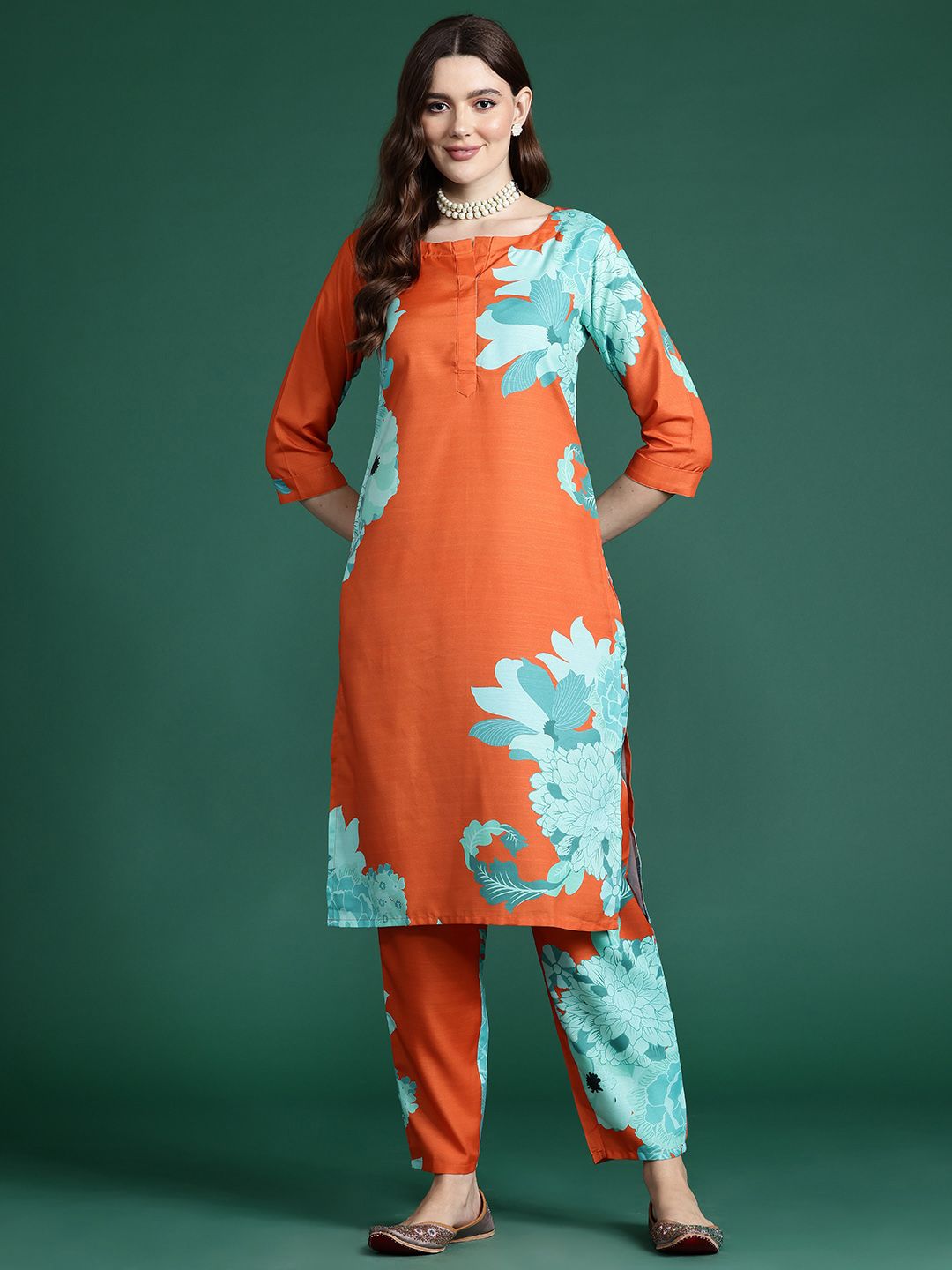 Indyancart IE Floral Printed Kurta with Trousers
