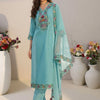 Indyancart IE Women Floral Embroidered Regular Thread Work Pure Cotton Kurta with Trousers & With Dupatta