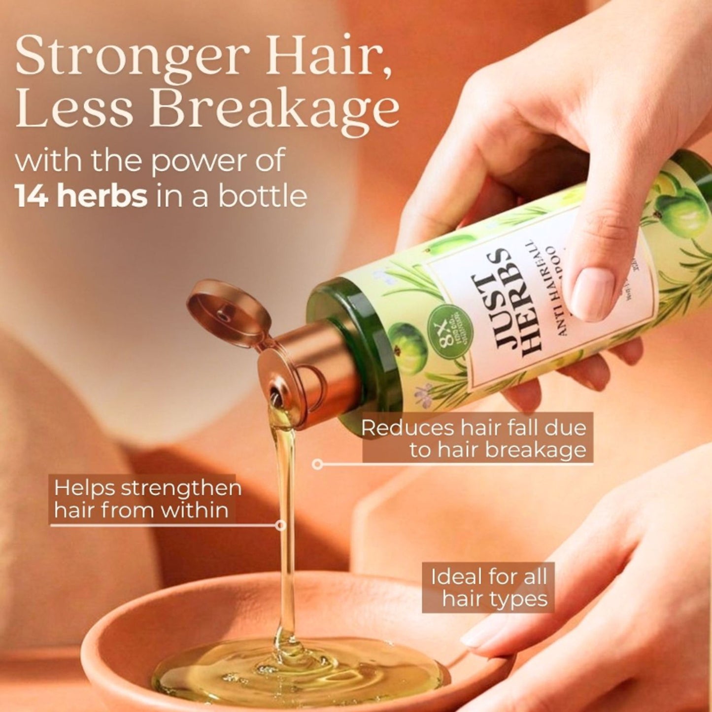 Just Herbs 8 In 1 Root Nourishing Shampoo, Amla & Neem, Normal To Oily Hair