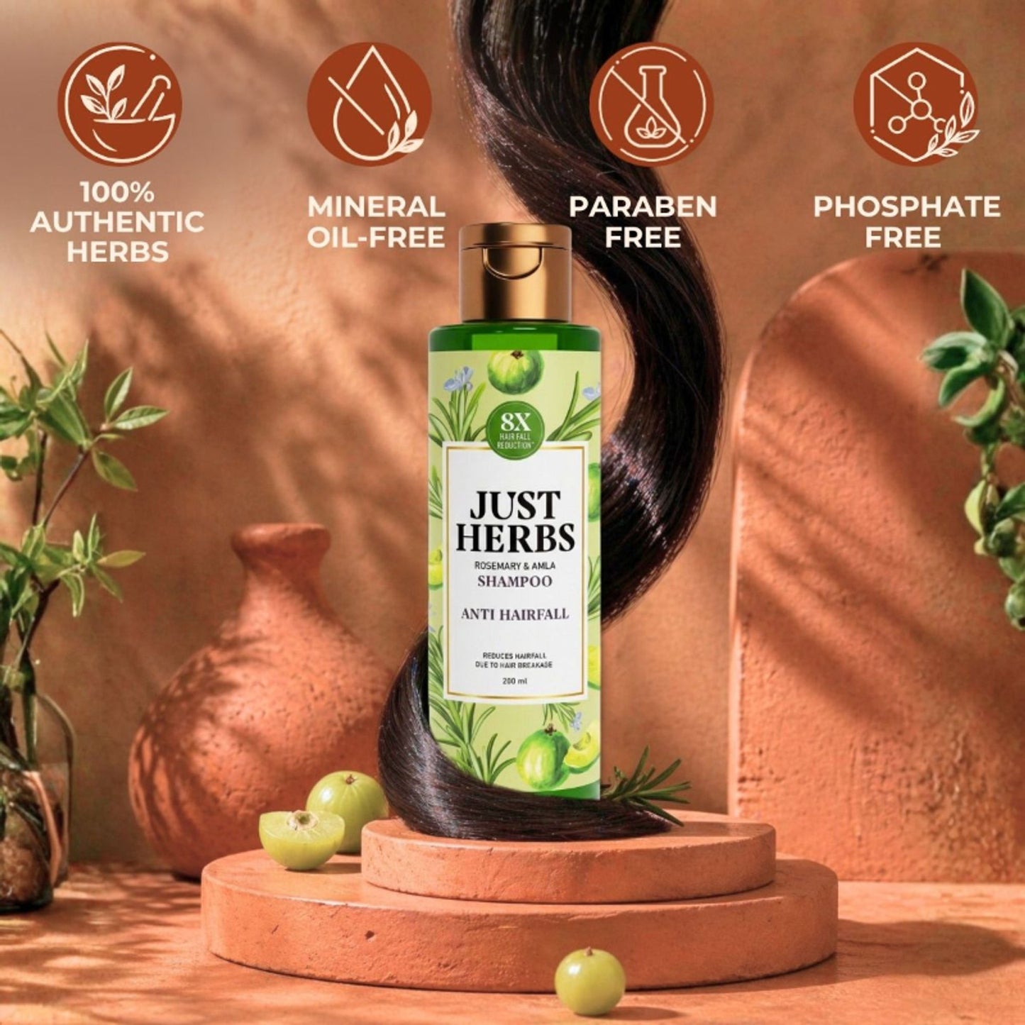 Just Herbs 8 In 1 Root Nourishing Shampoo, Amla & Neem, Normal To Oily Hair