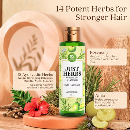 Just Herbs 8 In 1 Root Nourishing Shampoo, Amla & Neem, Normal To Oily Hair