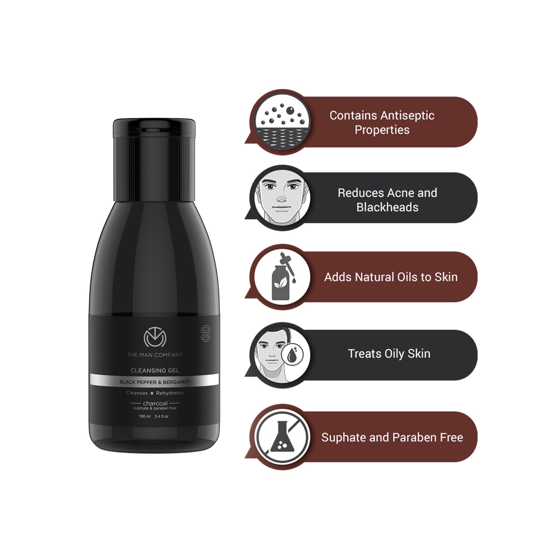 The Man Company Charcoal Cleansing Gel With Bergamot & Black Pepper
