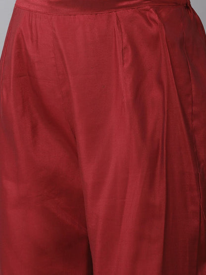 Indyancart IE Women Red & Black Kurta with Trousers & With Dupatta