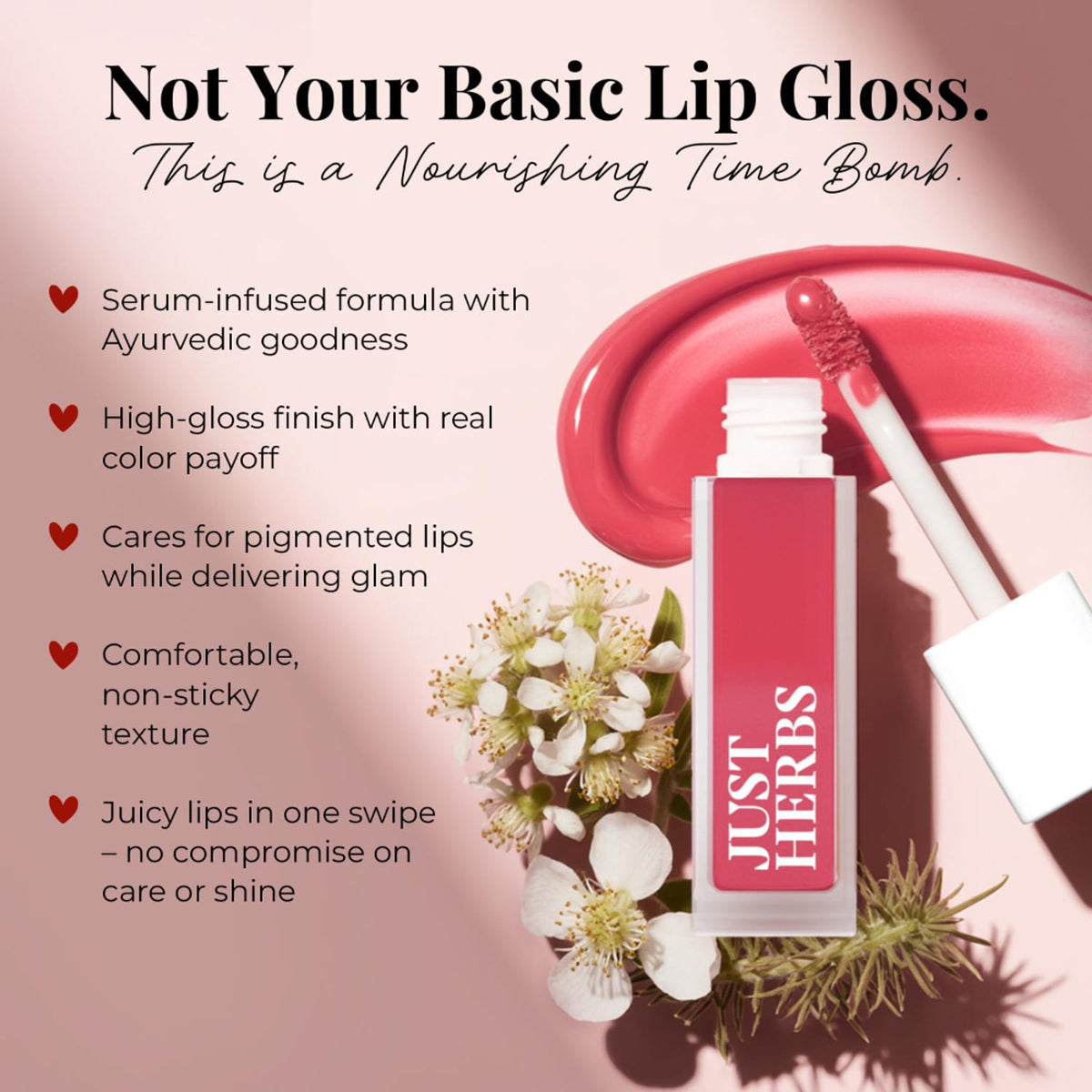 Just Herbs serum-infused lip gloss pack of 4 featuring soft, lush, moisturizing lip glosses with natural ingredients.