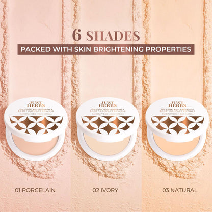 Just Herbs Oil Control Radiance Booster Age Defying Compact Powder - Porcelain