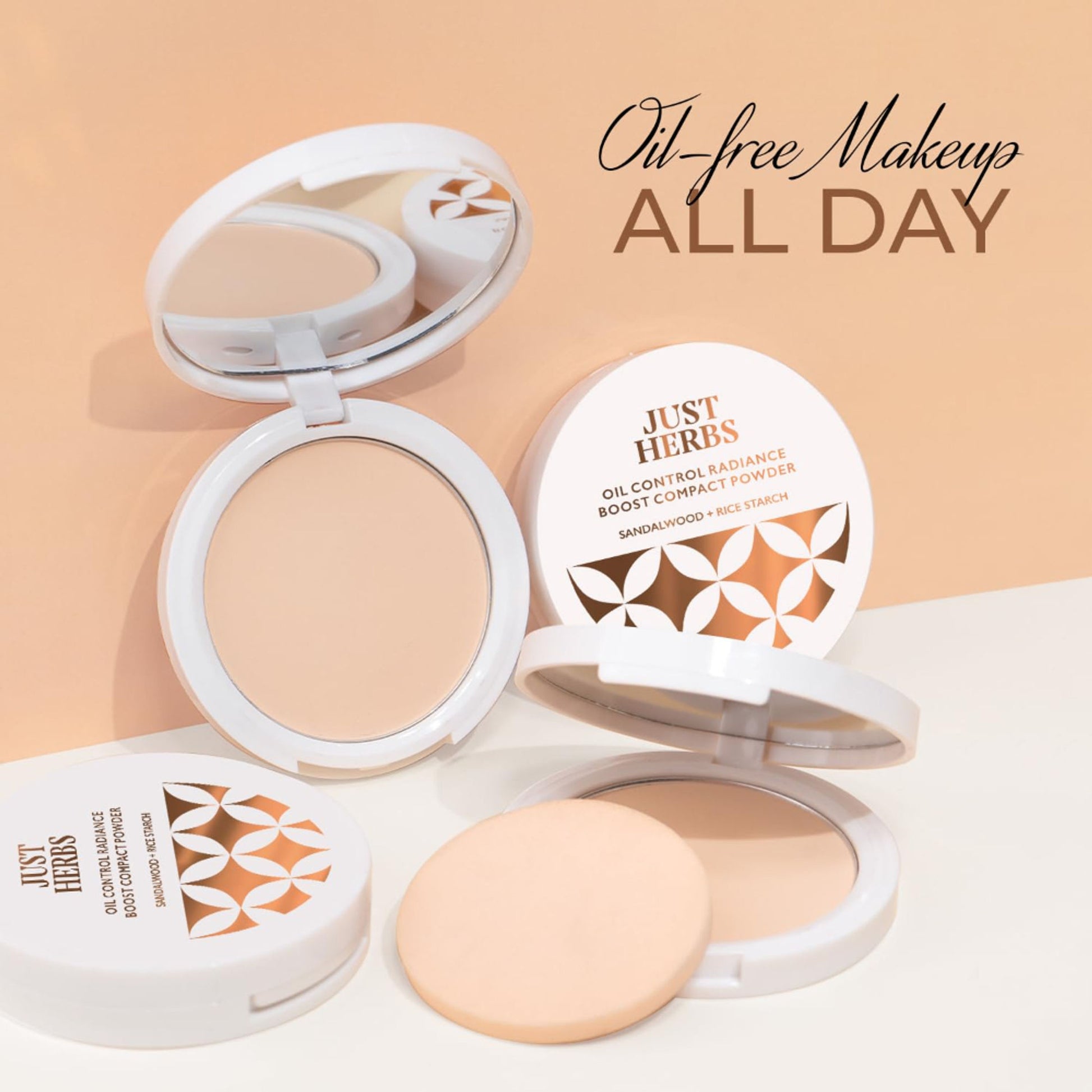 Just Herbs Oil Control Radiance Booster Age Defying Compact Powder - Porcelain
