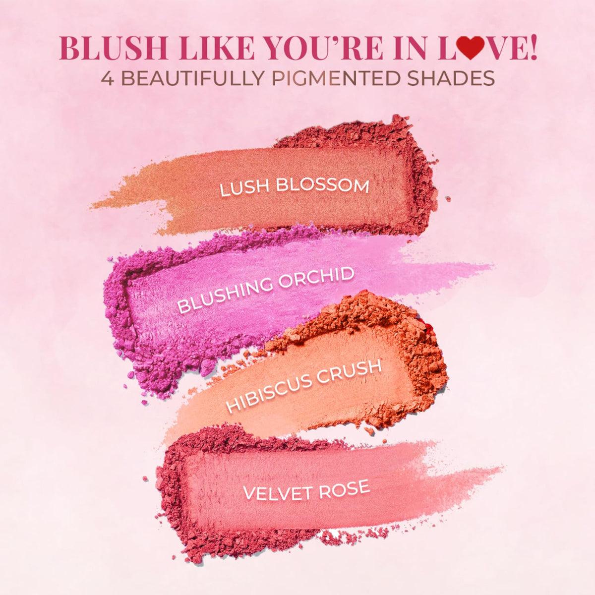Just Herbs Nourishing Powder Blush in Velvet Rose shade, showcasing smooth, blendable pink blush on a natural skin tone.