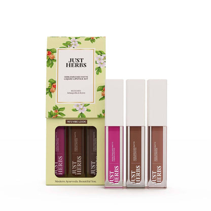 Just Herbs Herb Enriched Matte Liquid Lipstick Set Of 3 - 90'S Vibe