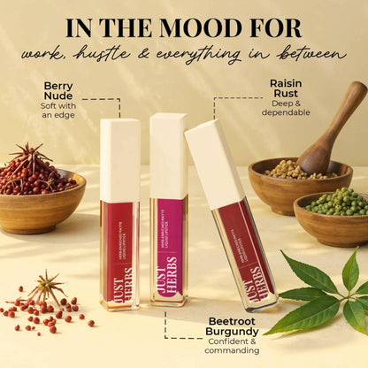 Just Herbs Herb Enriched Matte Liquid Lipstick Set Of 3 - Overachiever Look