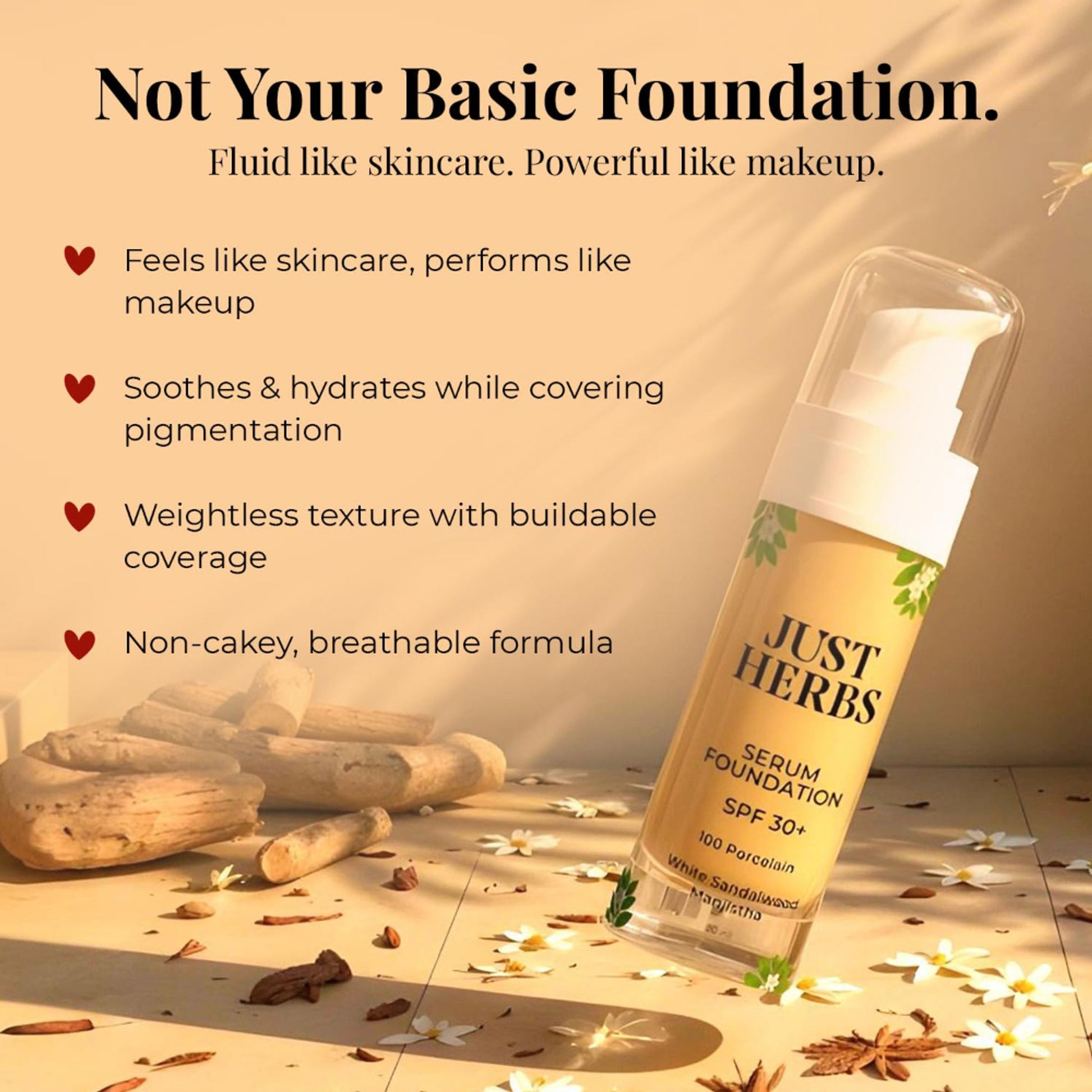 Just Herbs Serum Foundation SPF 30+ - 100 - Porclain