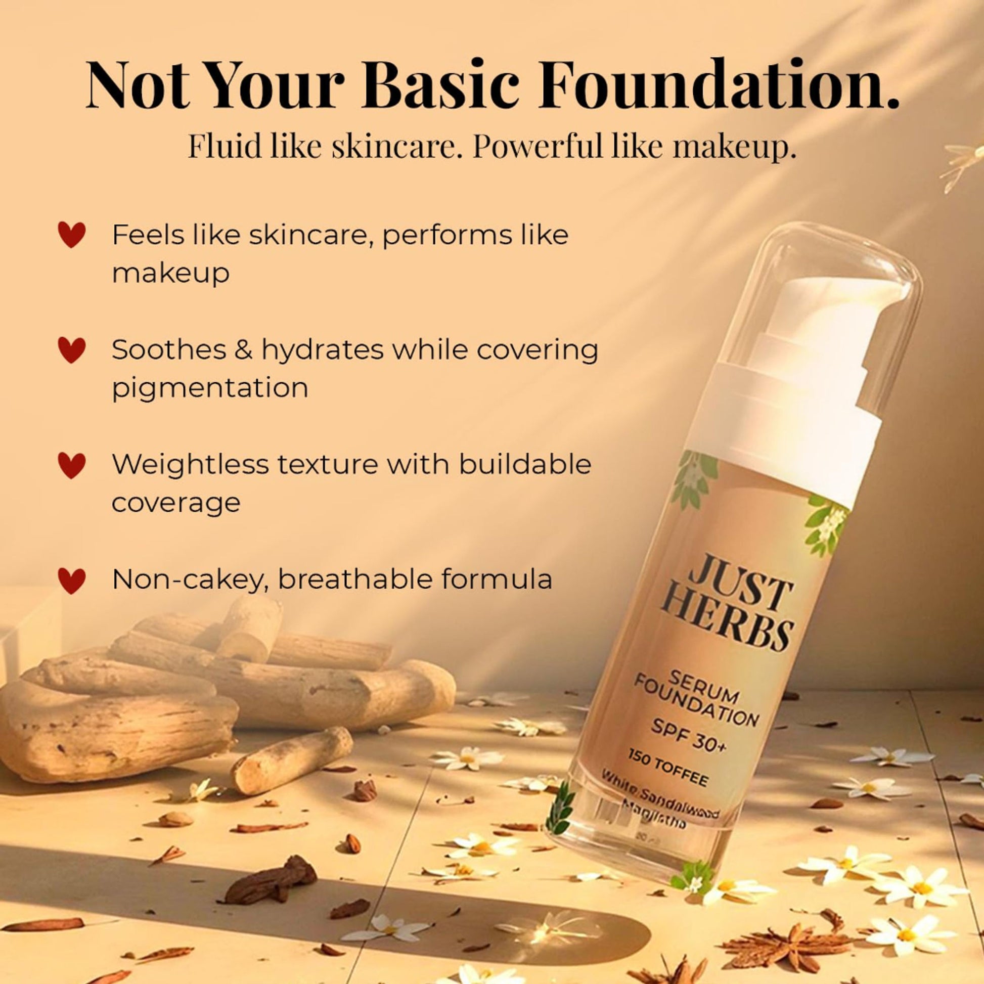 Just Herbs Serum Foundation SPF 30+ - 150 - Toffe