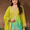 Dhiyona IE Floral Embroidered Zari Straight Kurti With Palazzos And Dupatta
