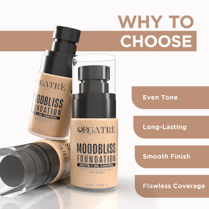 Orgatre Matte+ Oil Control Foundation with SPF 30, longwear, enriched with Niacinamide and Vitamin C, in shade 240.