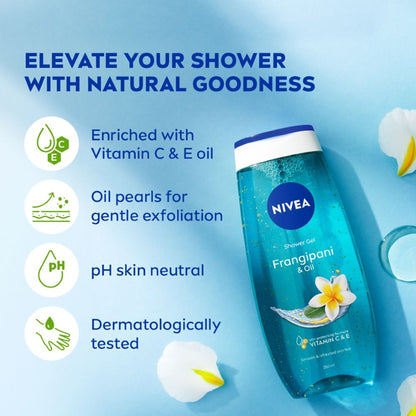 NIVEA Body Wash, Frangipani & Oil Shower Gel, Pampering Care & Refreshing Scent of Frangipani Flower