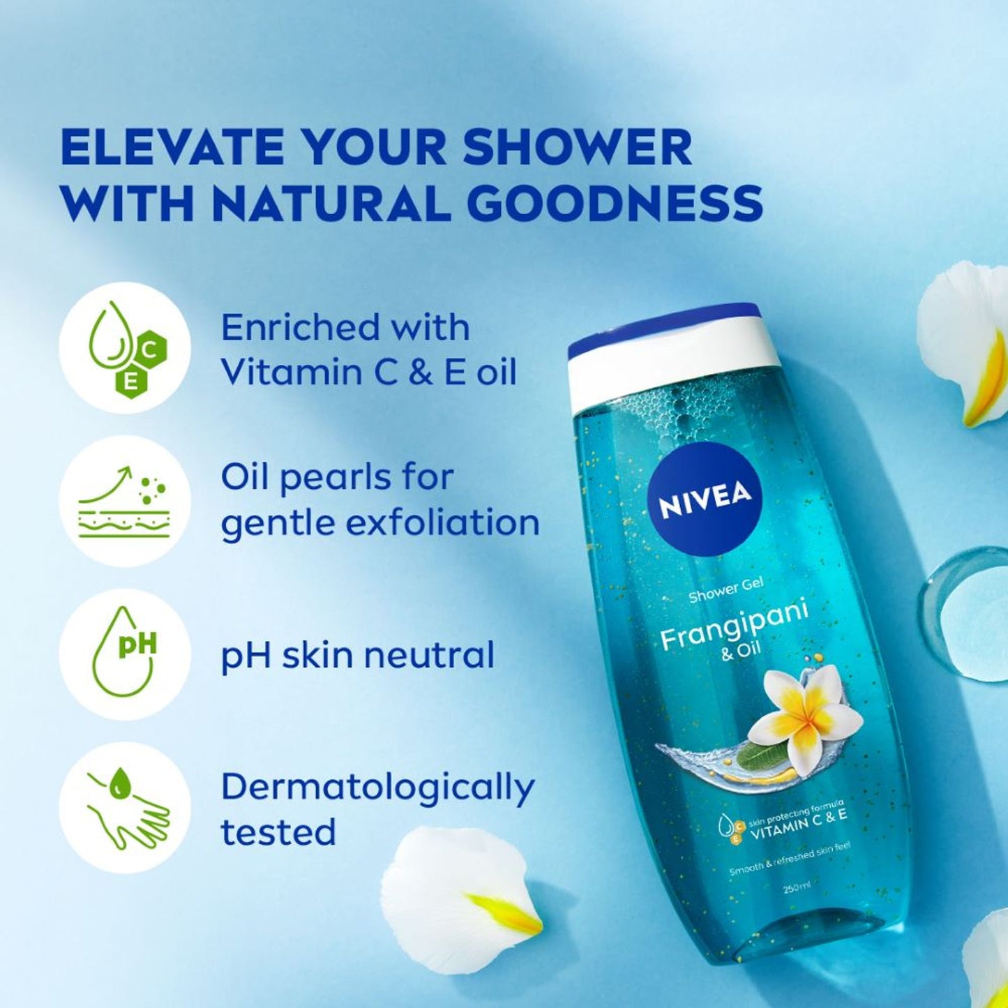 NIVEA Body Wash, Frangipani & Oil Shower Gel, Pampering Care & Refreshing Scent of Frangipani Flower