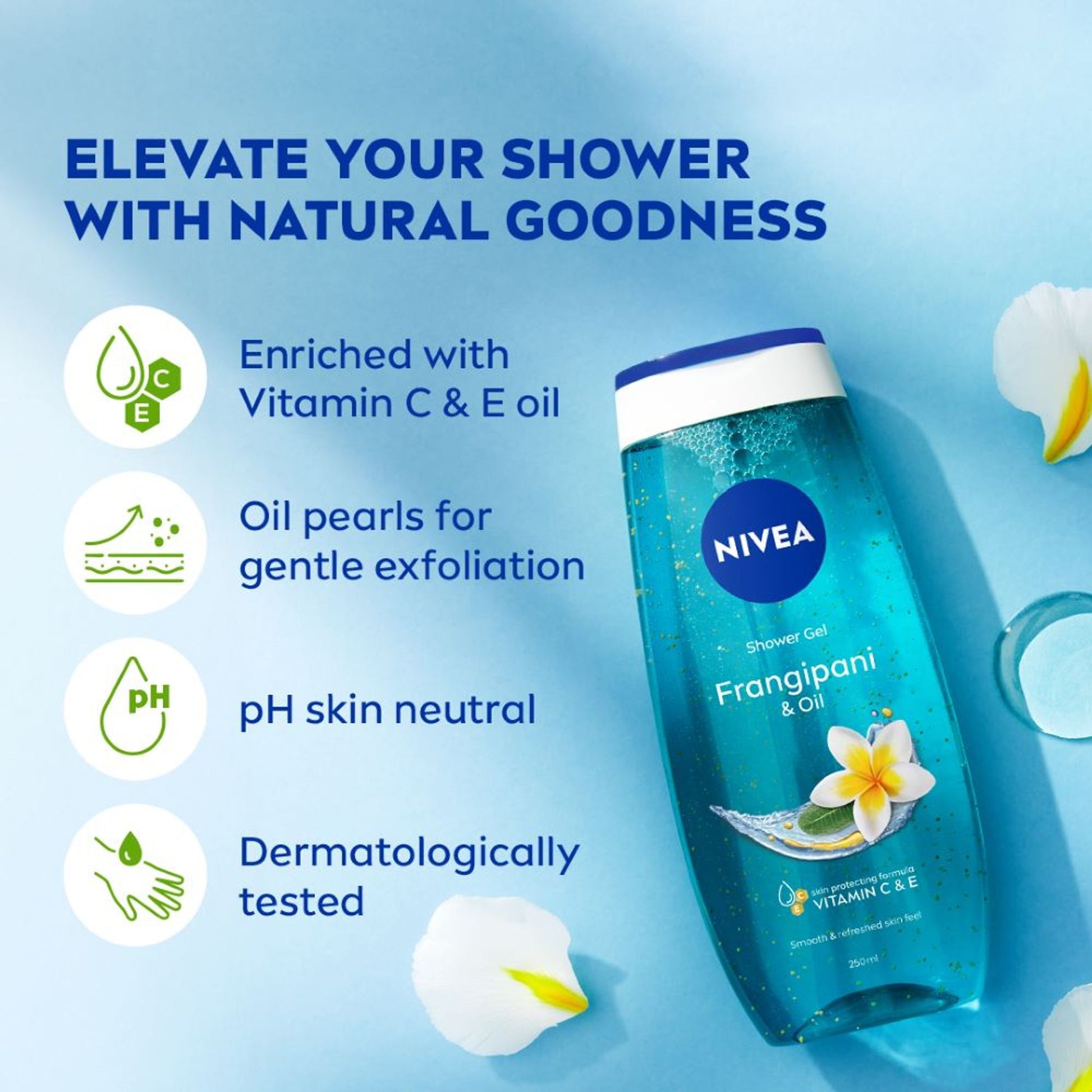 NIVEA Body Wash, Frangipani & Oil Shower Gel, Pampering Care & Refreshing Scent of Frangipani Flower