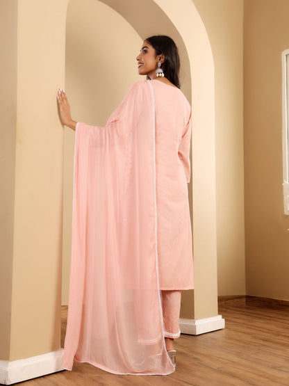 Indyancart VA Women'sFloral Embroidered Thread Work Straight Kurta With Trousers & Dupatta