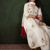 Dhiyona SN Women's Off White Floral Embroidered Thread Work A-Line Kurta With Trouser & Dupatta