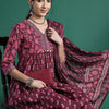 Indyancart IE Floral Printed Empire Pure Cotton Kurta with Trousers & Dupatta