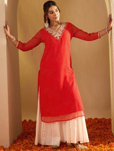 Indyancart IE Leheriya Printed Gotta Patti Straight Kurta