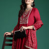 Dhiyona IE Floral Yoke Design Sequinned Kurta With Trousers & Dupatta