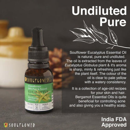 Soulflower Eucalyptus (Nilgiri) Essential Oil, for Steam Inhaler, Cold and Cough, Relaxing