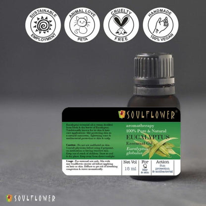 Soulflower Eucalyptus (Nilgiri) Essential Oil, for Steam Inhaler, Cold and Cough, Relaxing