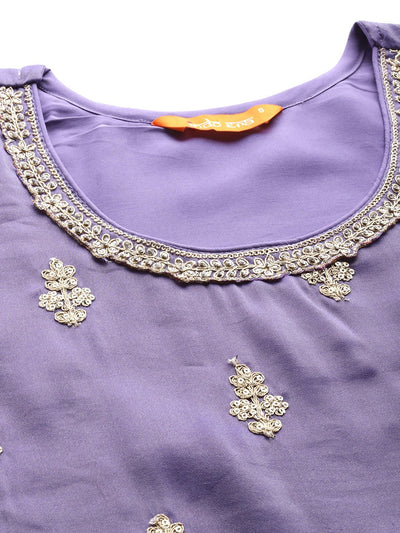 Indyancart IE Ethnic Motifs Embroidered Sequinned Kurta With Palazzos & Dupatta