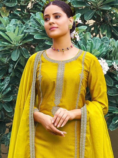 Indyancart IE Ethnic Motifs Embroidered Straight Kurta & Trouser With Dupatta